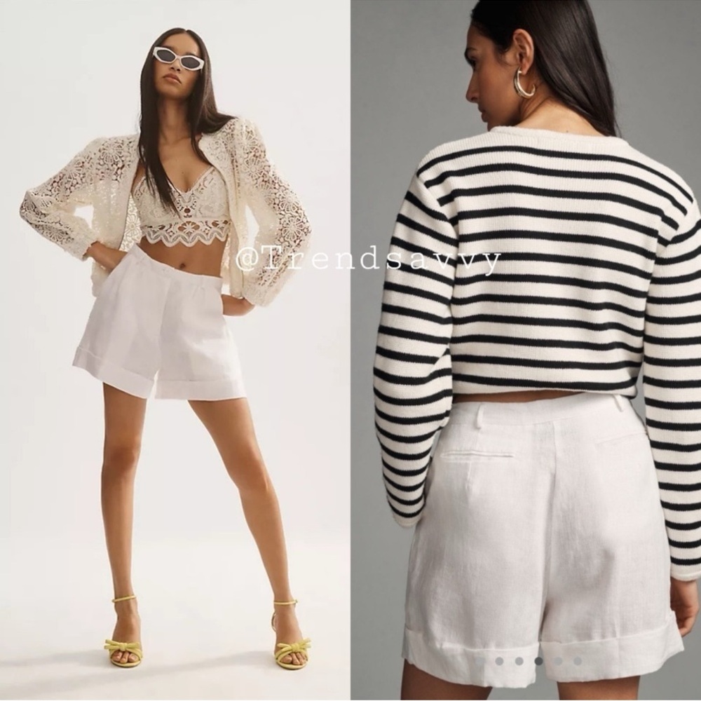 Anthropologie Faithfull The Brand Les Deux White Linen High Waist Pleated Shorts